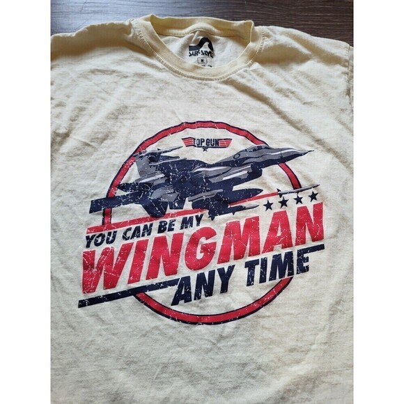 Surf Style "Wingman" Top Gun Styled Yellow Short Sleeved Graphic Tee - Medium - Picture 2 of 5